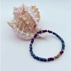 STRECHY BRACELET STACKABLE BRACELET  LAPIS BLUE RED PICASSO